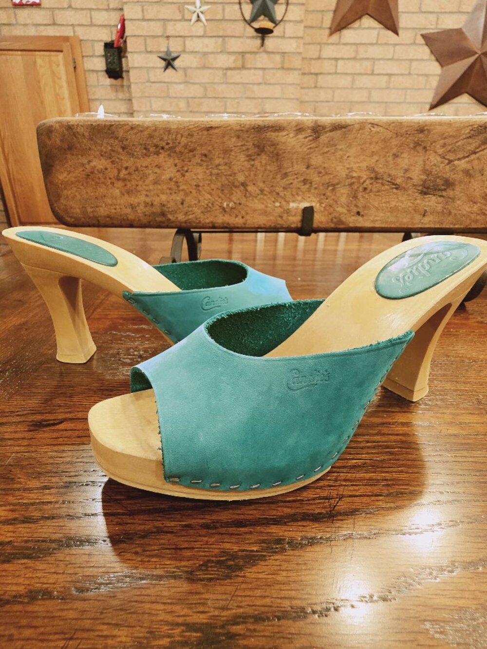 Vintage Y2K Candie's‎ Original Slides Teal Suede Mules Size 9 Barbiecore